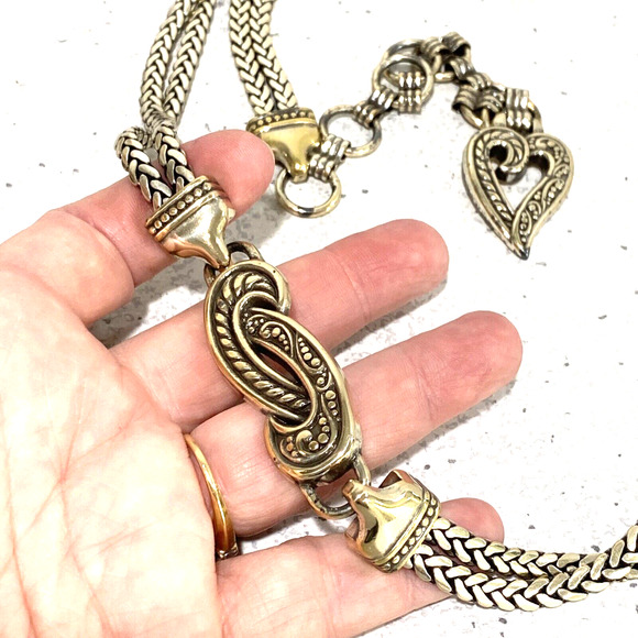 Brighton Silvertone Chain Belt Double Rope Textured Heart Tassel Size M Designer - Picture 9 of 12